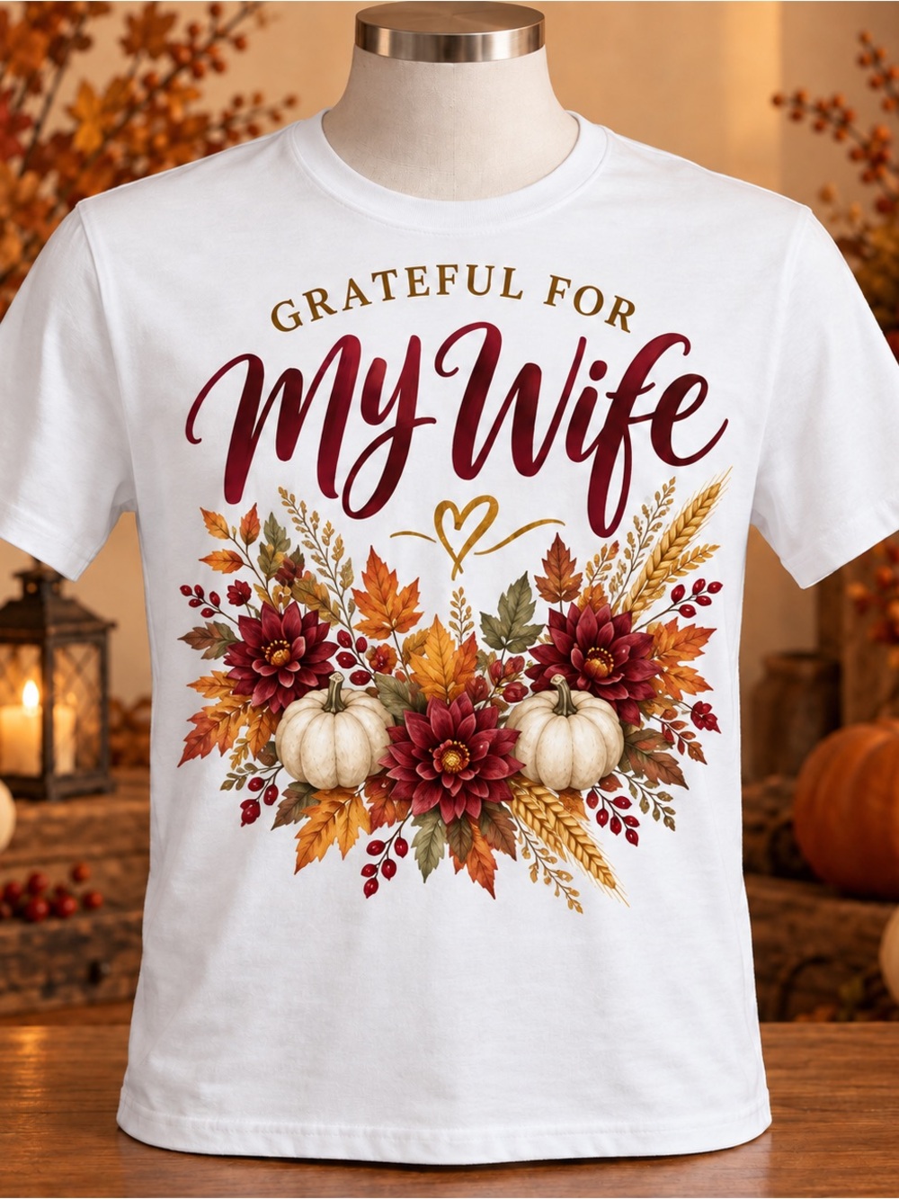 Gildan White Tee with Burgundy Script & Autumn Floral